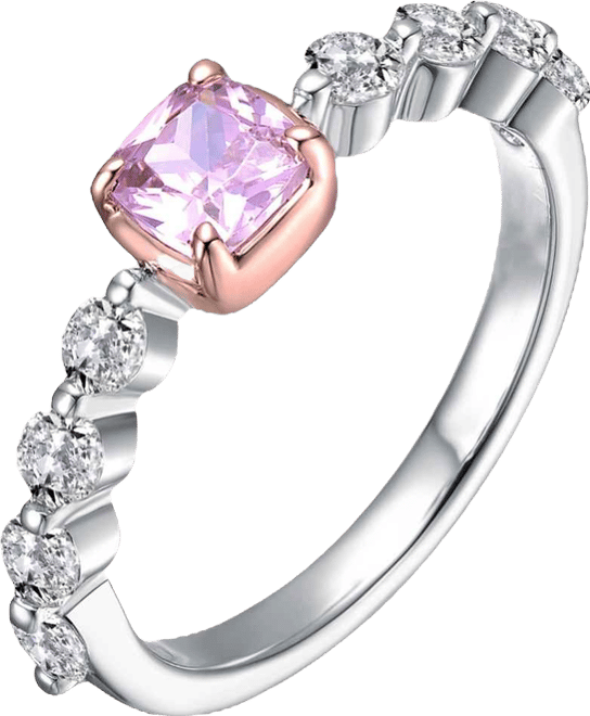 Two Tone with Pink & Clear Cubic Zirconia Halo Ring