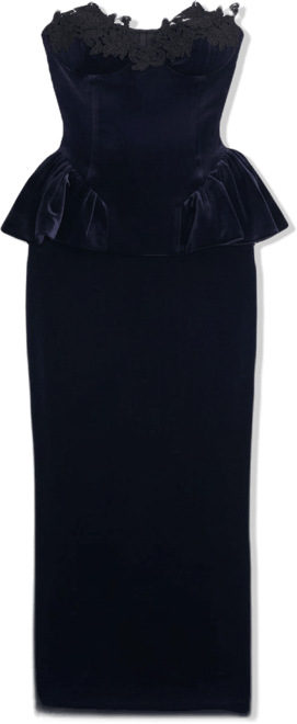 Women Pascha Black Lace Applique Strapless Peplum Maxi Dress