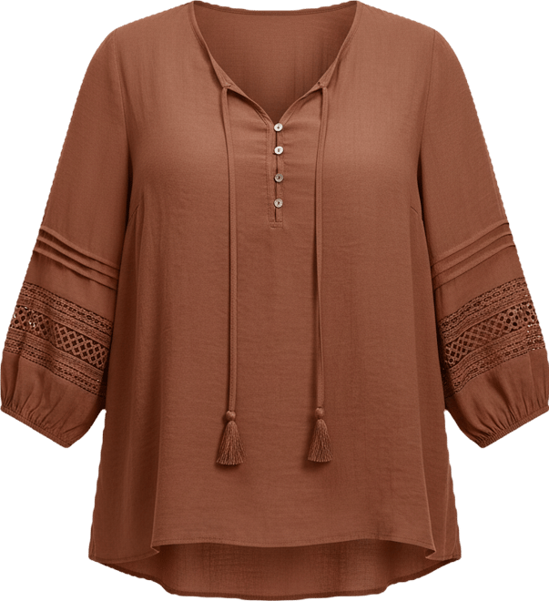 Women's Pintuck Lace Peasant Top