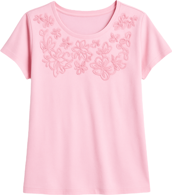 Petite Soutache Knit Scoop Neck T-Shirt