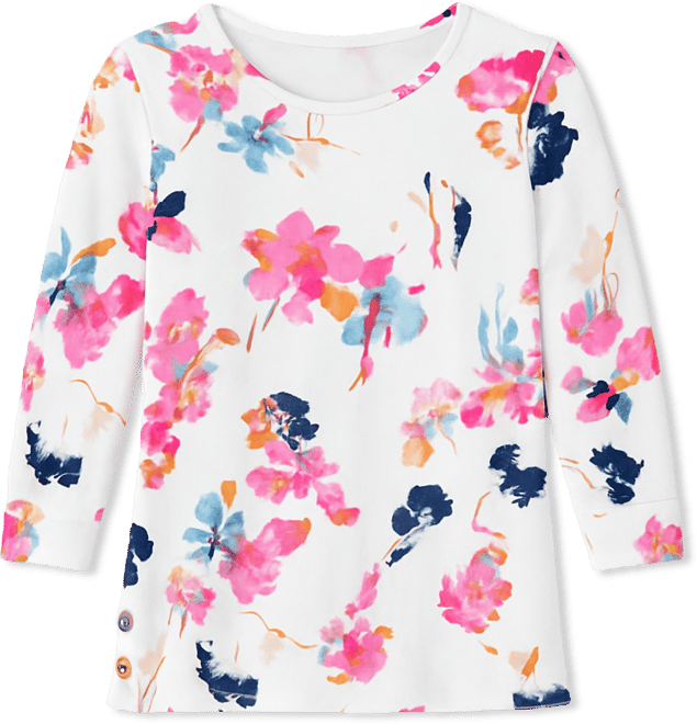 Petite Crewneck Button Floral Essence Top