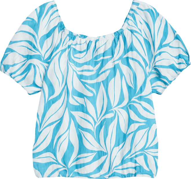 Petite Short-Sleeve Print Gauze Bubble Top