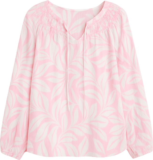 Petite Print Smock Neck Long-Sleeve Top