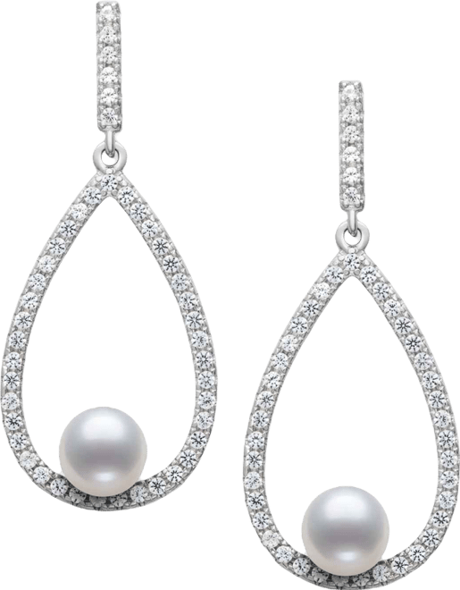 Cultured Freshwater Button Pearl (6-7mm) and Lab Created Sapphire(1 3/4 ct.t.w) Earrings in Sterling Silver