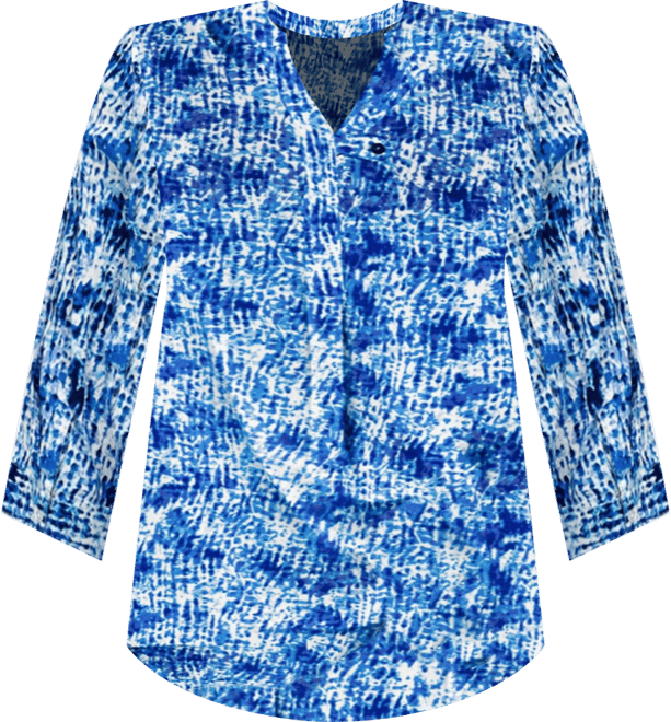 Women's Plus Size Rayon 7-Day Three-Quarter Sleeve Tab-Front Tunic Top