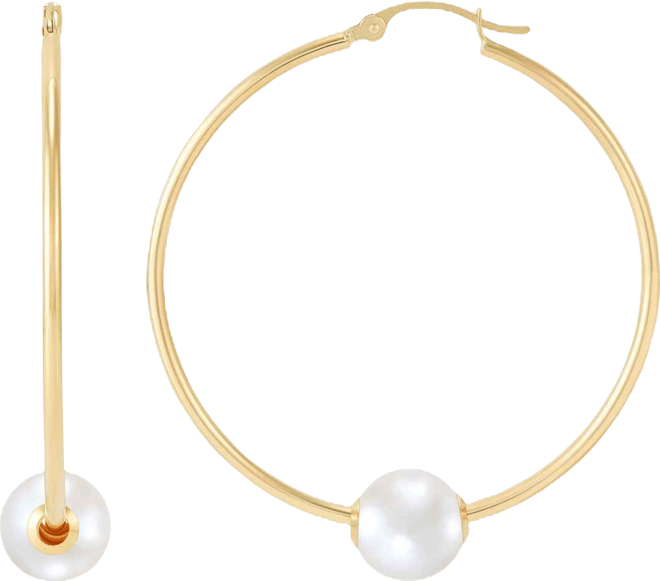 Polished Ming Cultivated Pearl Hoop Earrings (8-9mm) in 10K Yellow Gold