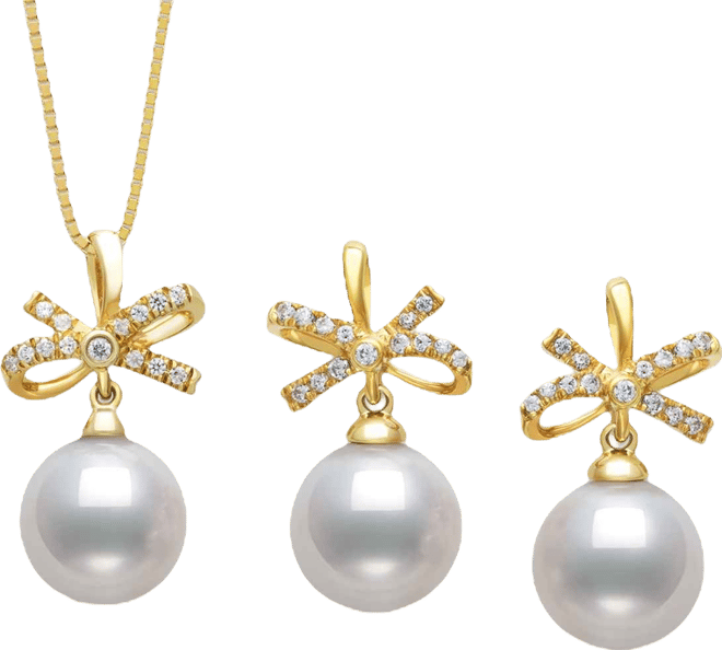 Freshwater Pearl (7-8mm) and Cubic Zirconia Jewelry Set in Gold Over Silver