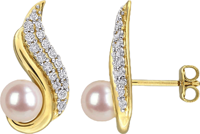 Cultured Freshwater Pearl (6-6.5mm) & White Topaz Earrings (3/4 ct. t.w.) in 18K Gold Flash Plated Sterling Silver