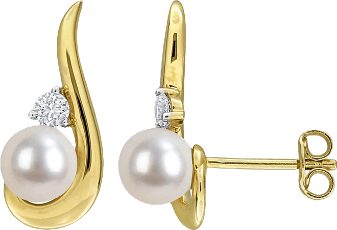 Cultured Freshwater Pearl (6-6.5mm) & White Sapphire Earrings (1/3 ct. t.w.) in 18K Gold Flash Plated Sterling Silver