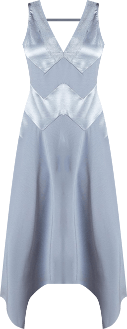 Women's V-Neck Mesh Asymmetric Midi Dress