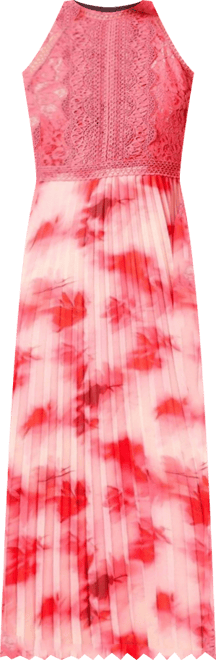 Women's Printed Lace Mix Halterneck Midi Dress