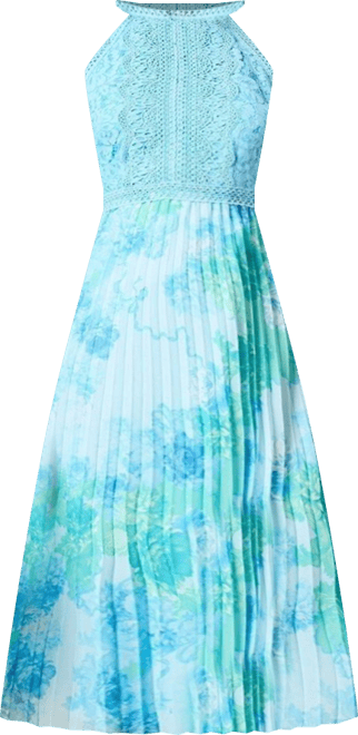 Women's Printed Lace Mix Halterneck Midi Dress