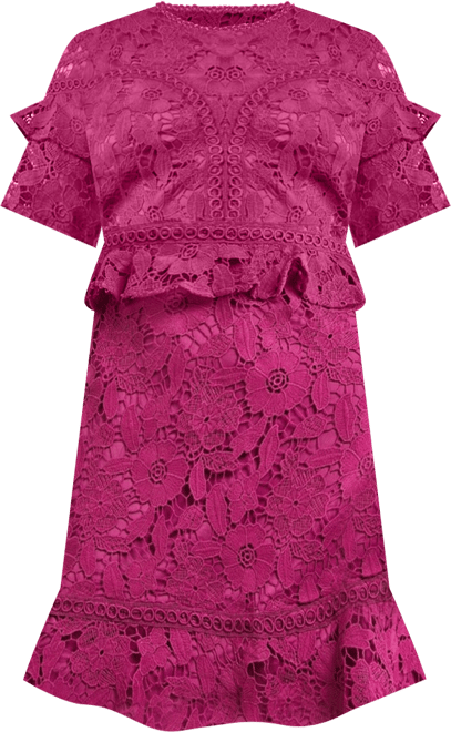 Women's Lace Trim Detail Frill Sleeve Mini Dress