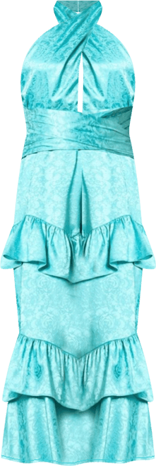 Women's Halterneck Satin Jacquard Midi Dress