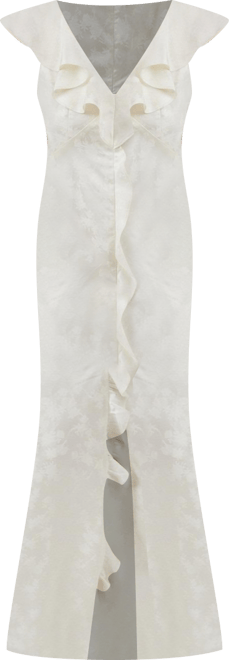 Women's Satin Jacquard V-Neck Bridesmaid Dress