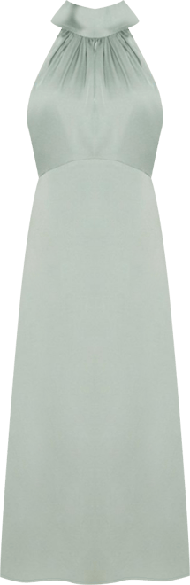 Women's Satin Halter Neck Midi Bridesmaid Dress