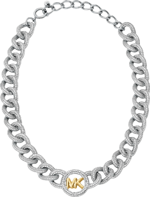 Two Tone Pave Logo Chain Necklace