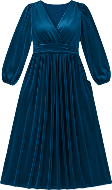 Plus Size Vivienne Long Sleeve Velvet Evening Gown with Pockets