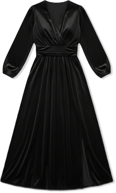 Plus Size Vivienne Long Sleeve Velvet Evening Gown with Pockets