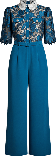 Petite Lace Shirt Short Sleeve Jumpsuit