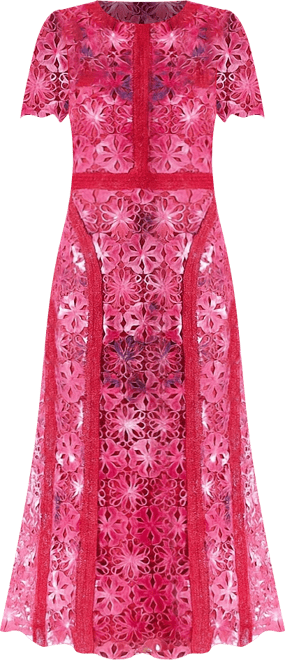 Petite Printed Lace Midi Pencil Dress