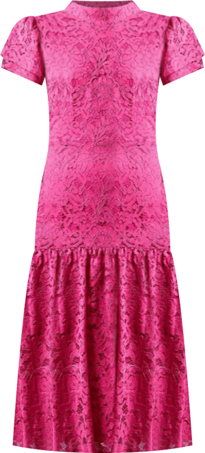 Women's Lace Frill Sleeve High Neck Midi Dress