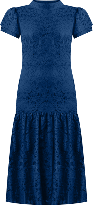 Women's Lace Frill Sleeve High Neck Midi Dress