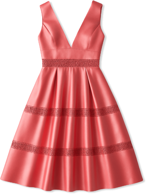 Women's Lace Trim Twill Midi Dress