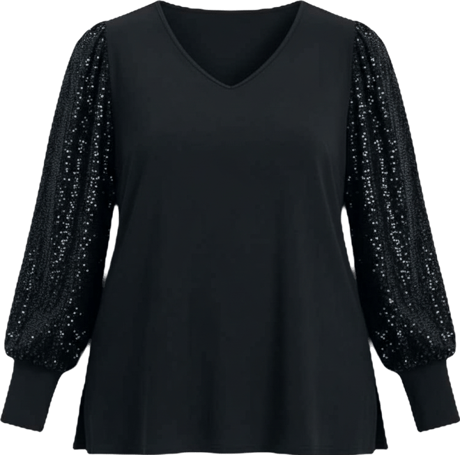 Women's Glam Sequin Sleeve Top