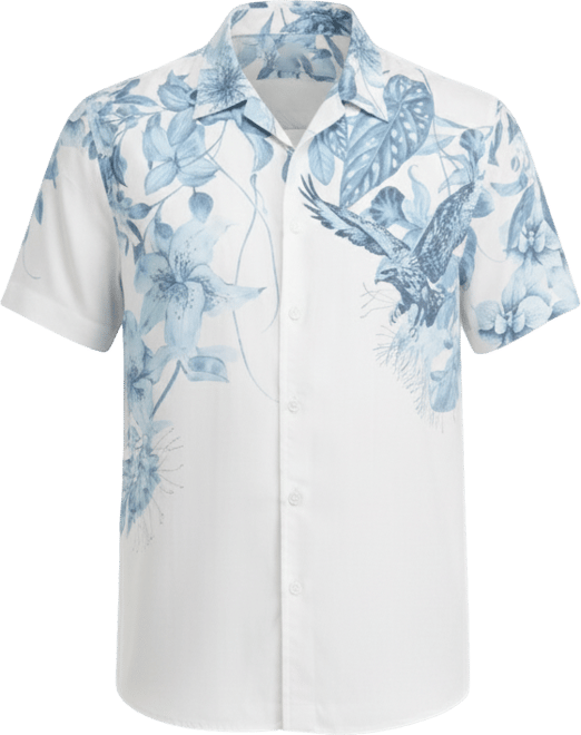 Men's Short Sleeve Tropical Print Button-Front Camp Shirt