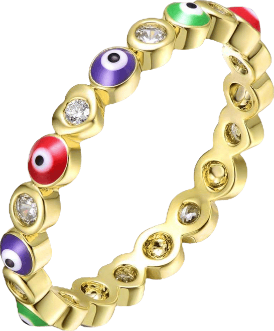 Ra Young Adults/Teens 14k Yellow Gold Plated with Cubic Zirconia Colorful Enamel Evil Heart Stacking Ring