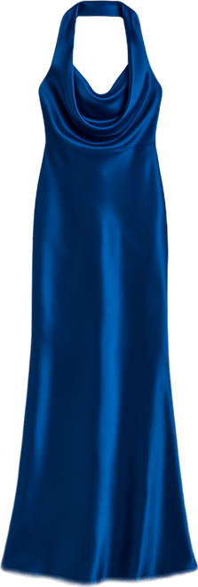 Juniors' Satin Cowl-Neck Halter Gown