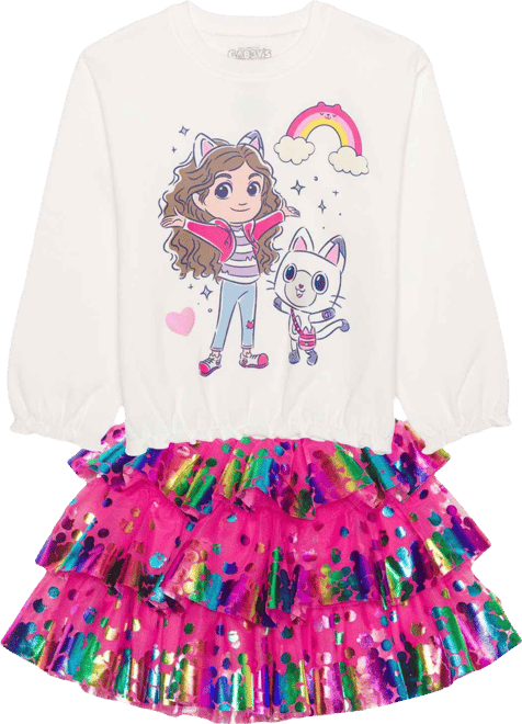 Toddler and Little Girls 2-Piece Gabby's Dollhouse Long Sleeve Top and Skirt Set