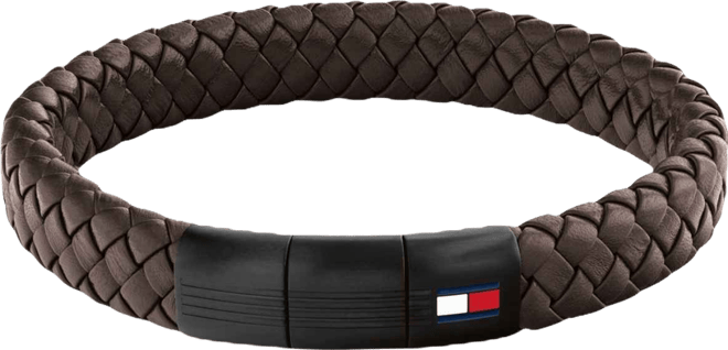 Men's Brown Leather with Black Ion-Plating Braided Bracelet