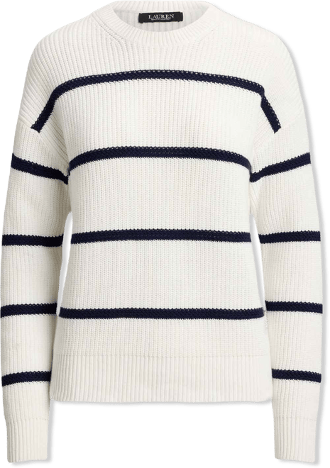 Women's Striped Rib-Knit Cotton Crewneck Sweater