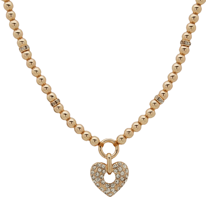 Gold-Tone Imitation Pearl & Pave Heart Pendant Necklace, 16" + 3" extender