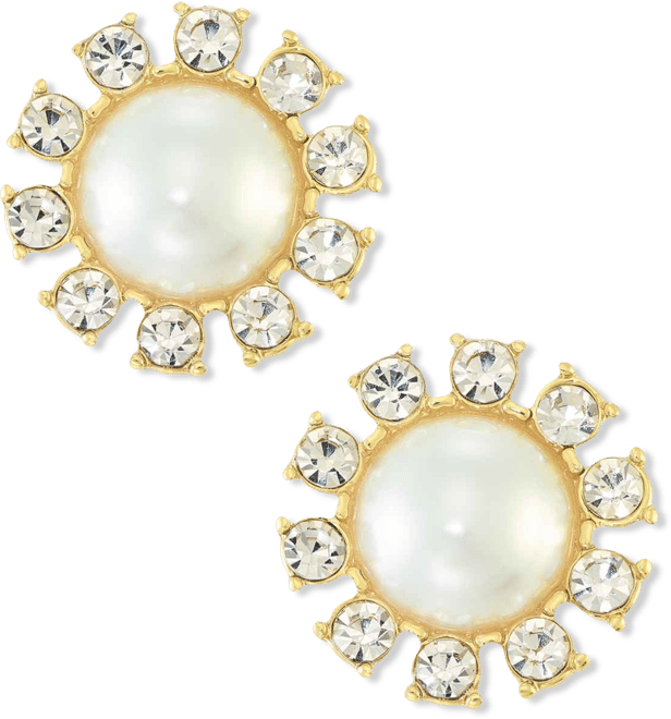 Pave & Imitation Pearl Button Earrings, Macy's Exclusive