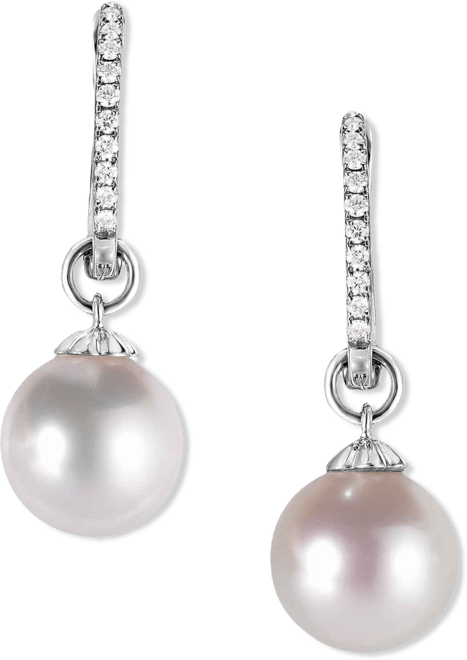 Freshwater Pearl (10mm) and Diamond (1/10 ct. t.w.) Earrings in Sterling Silver