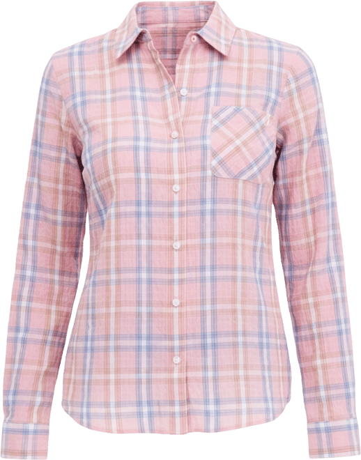 Nautica Women's Cotton Crinkle Plaid Roll-Tab Shirt