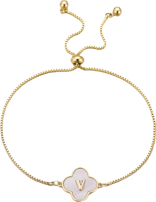 Gold Mother of Pearl Initial Clover Bolo Bracelet