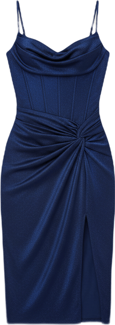 Juniors' Shimmer Knit Side Tie Sweetheart Neck Dress