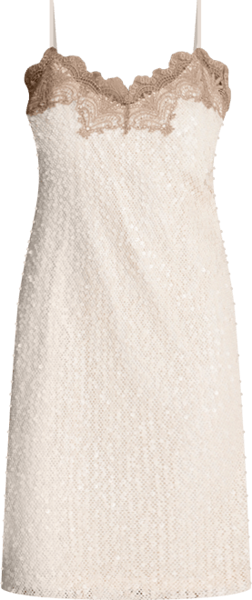 Junior's Sequin Netting Lace Trim Slip Dress