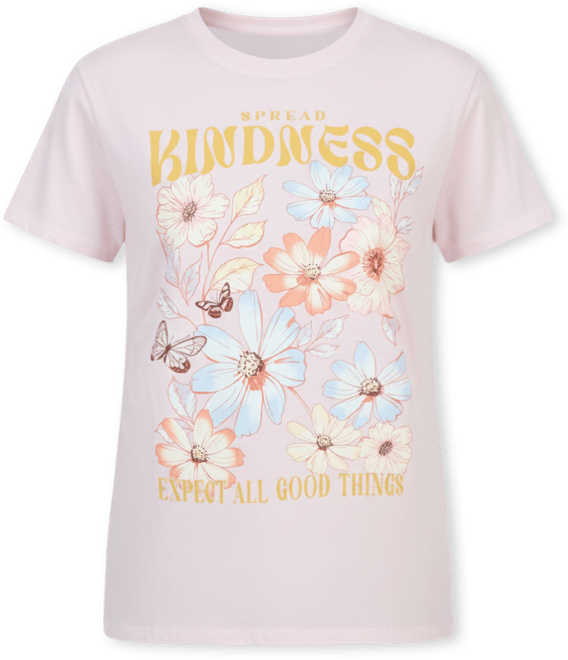 Juniors' Kindness Flowers Crewneck Tee