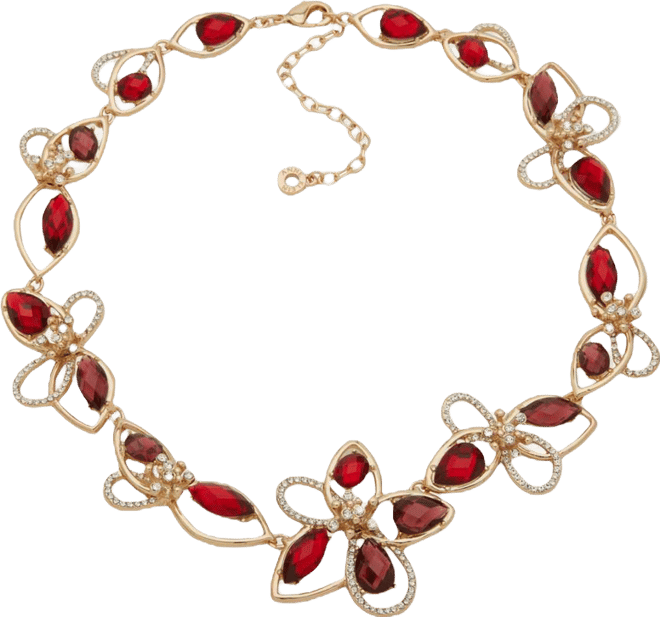 Gold-Tone Floral Stone Drama Necklace