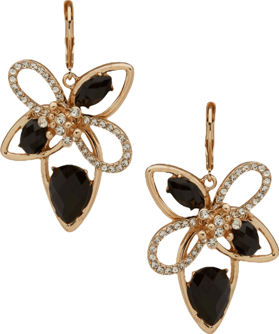 Jet Stone Floral Drop Earrings