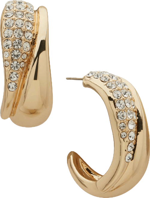 Glass Crystal Stone 2-Row C Hoop Earrings