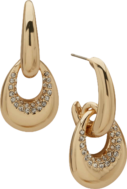 Crystal Stone Gold-Tone Polished Link Drop Earrings