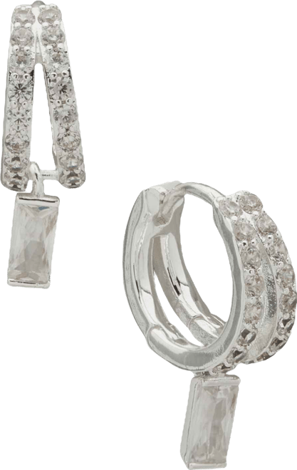 Cubic Zirconia Baguette Stone Drop Huggie Hoop Earrings