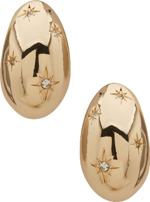 Crystal Stone Gold-Tone Star Teardrop Hoop Earrings