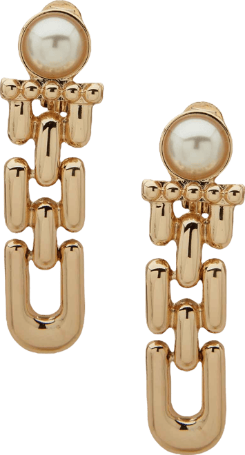 Imitation Pearl Gold-Tone Linked Linear Drop Earrings